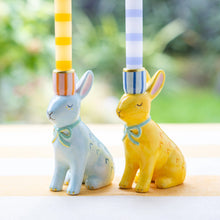 Load image into Gallery viewer, Hand-Painted Bunny Ceramic Candle Holder - Blue or Yellow (sold individually)
