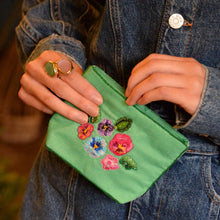 Load image into Gallery viewer, Mint Green Pansy Small Pouch
