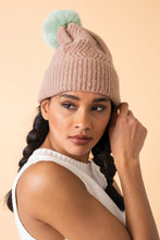 Load image into Gallery viewer, Ingrid Bobble Hat - Taupe &amp; Aqua
