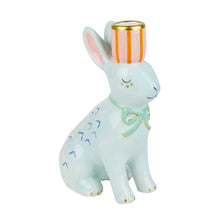 Load image into Gallery viewer, Hand-Painted Bunny Ceramic Candle Holder - Blue or Yellow (sold individually)
