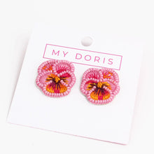 Load image into Gallery viewer, Pink Pansy Beaded Studs
