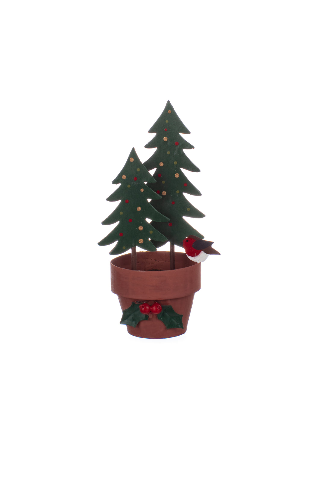 Robin With Xmas Trees Mini Standing Decoration