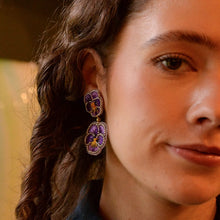 Load image into Gallery viewer, Double Purple Pansy Beaded Flower Earrings
