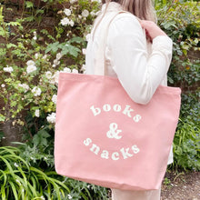 Load image into Gallery viewer, Books &amp; Snacks - Blush Pink Canvas Tote Bag
