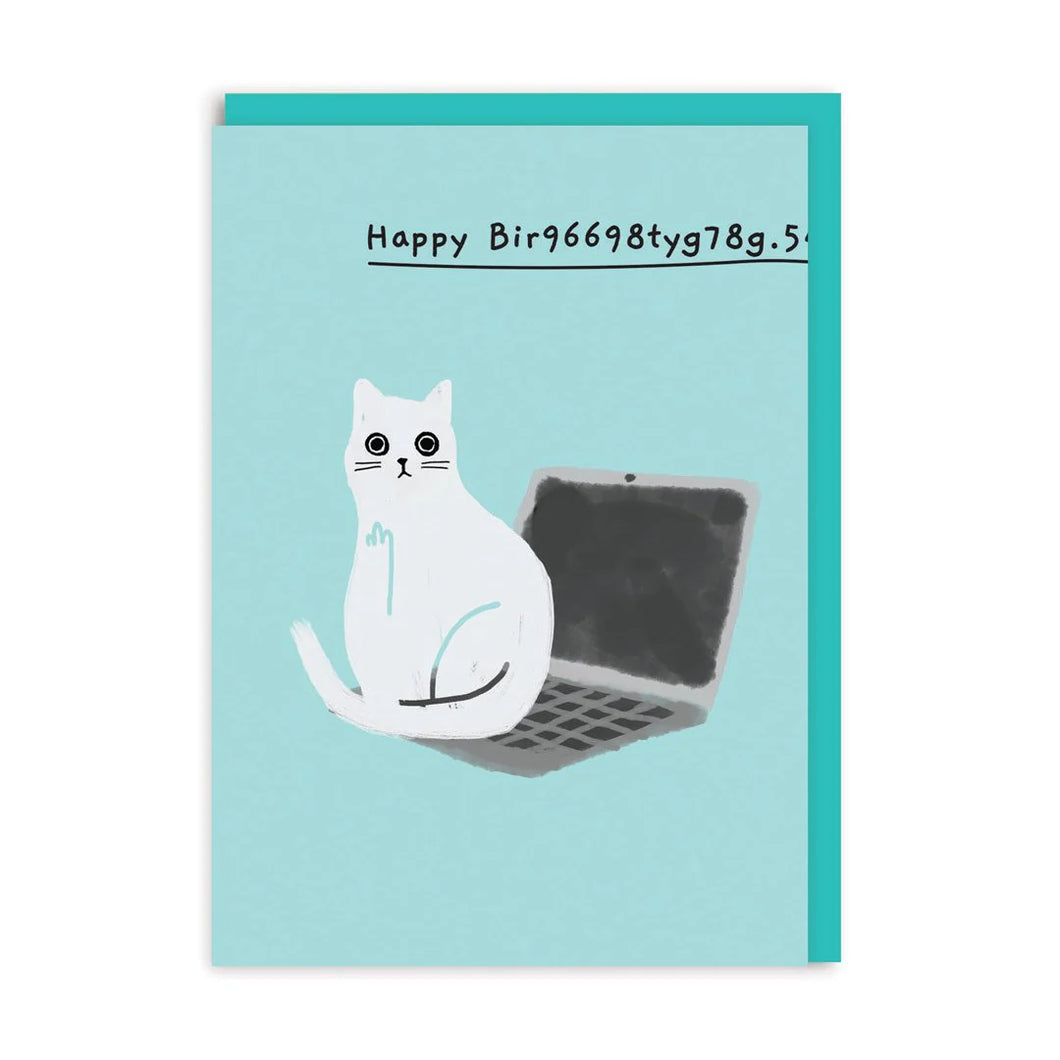 Happy Bir9669.. Laptop Cat Birthday Card