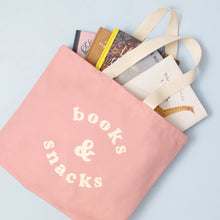 Load image into Gallery viewer, Books &amp; Snacks - Blush Pink Canvas Tote Bag

