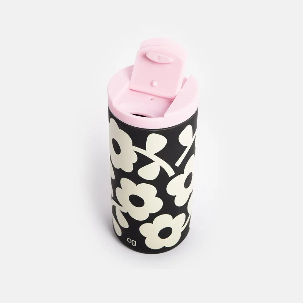 Charcoal Mono Flower Stainless Steel Coffee Cup