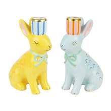 Load image into Gallery viewer, Hand-Painted Bunny Ceramic Candle Holder - Blue or Yellow (sold individually)
