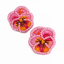 Load image into Gallery viewer, Pink Pansy Beaded Studs
