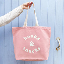 Load image into Gallery viewer, Books &amp; Snacks - Blush Pink Canvas Tote Bag
