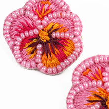 Load image into Gallery viewer, Pink Pansy Beaded Studs
