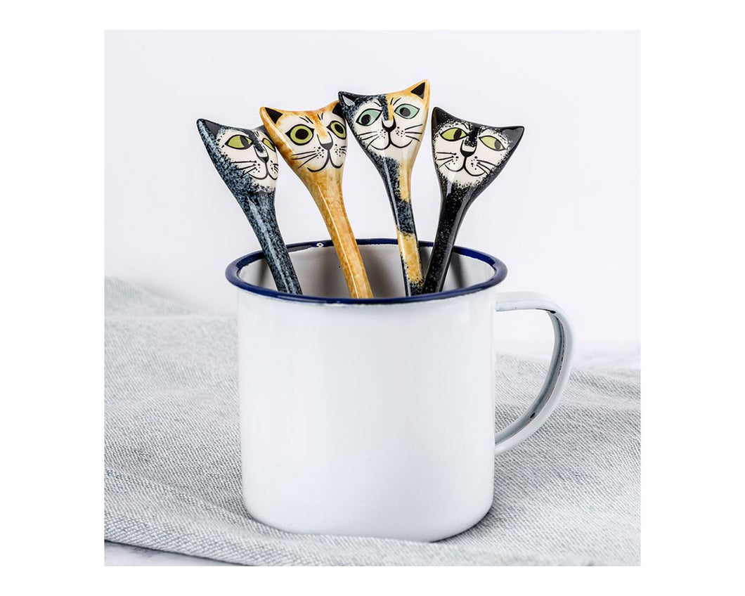 Box Of 4 Handmade Ceramic Cat Spoons